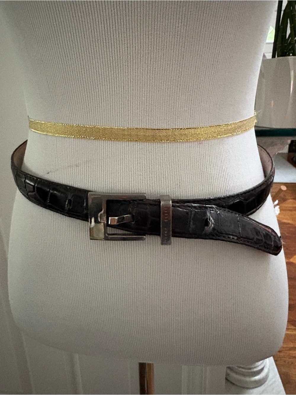 Perry Ellis Gold Metallic Waist Chain Belt 29”